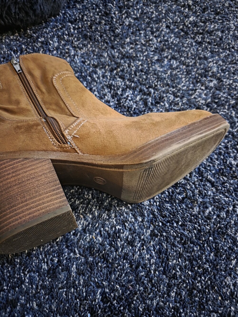 Women's Tan Suede Block Heel Ankle Boots - Picture 2 of 4